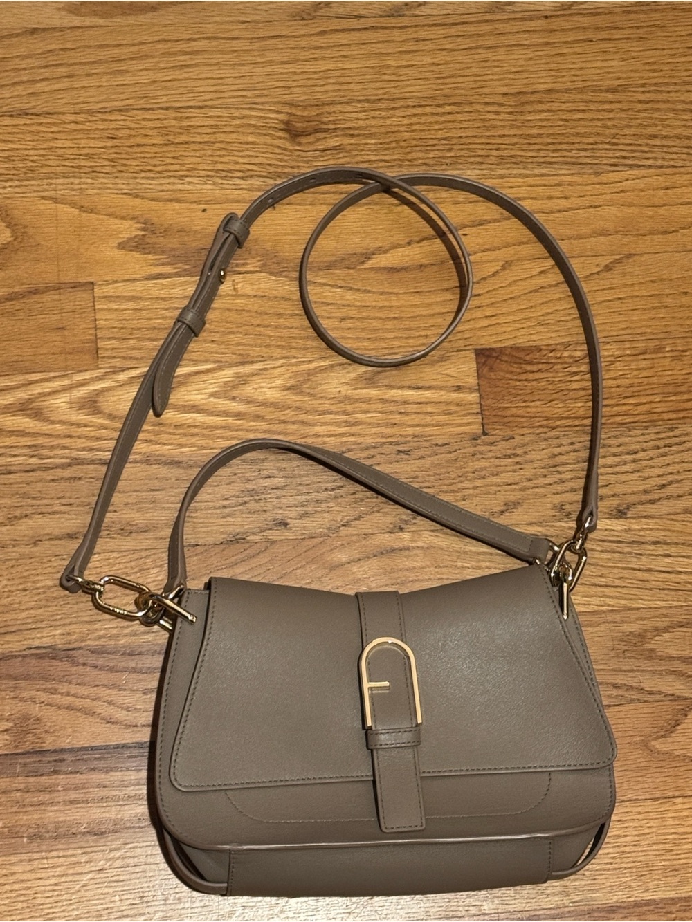 Furla Taupe Shoulder Bag with Gold Hardware